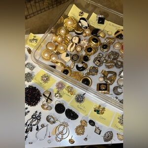 Huge Vintage Single Earrings and Rhinestone Craft Lot w/Tiffany replacement